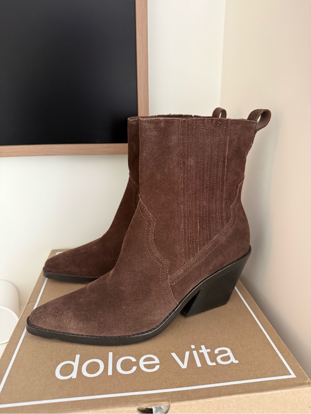 Dolce Vita Chocolate Brown Suede Western Ankle Booties
